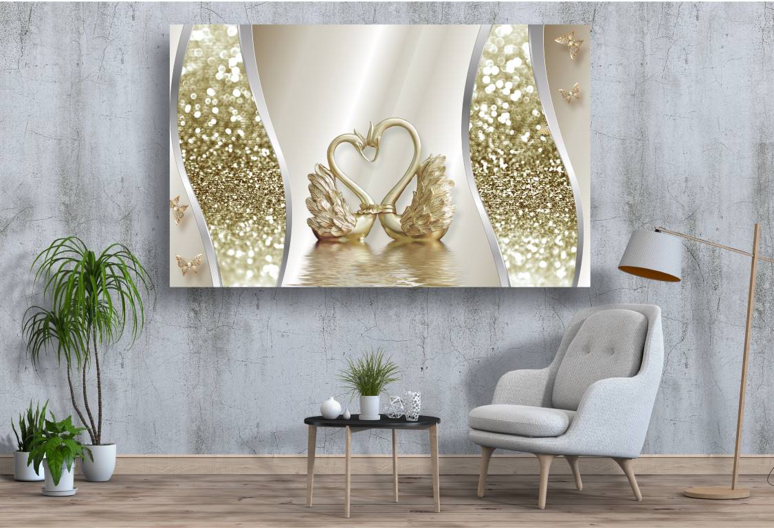 Tablou canvas - Lebede aurii abstract