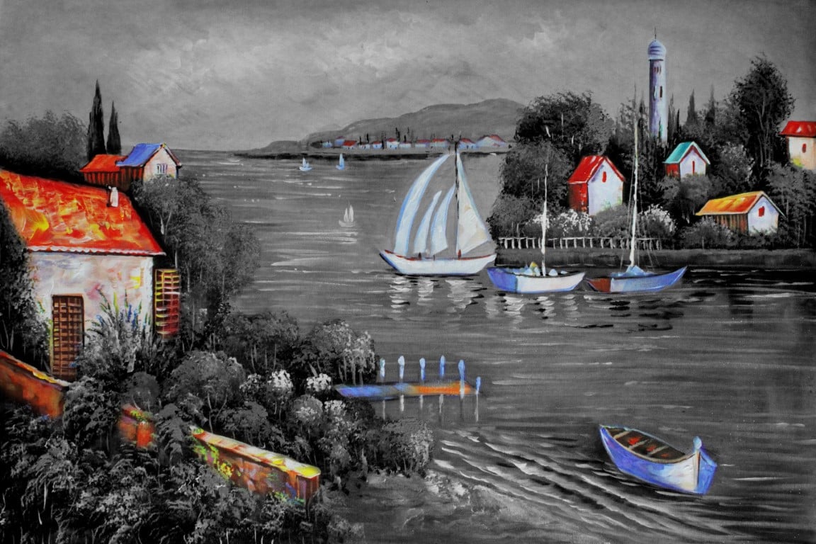 Tablou canvas - Pictura barci pe lac