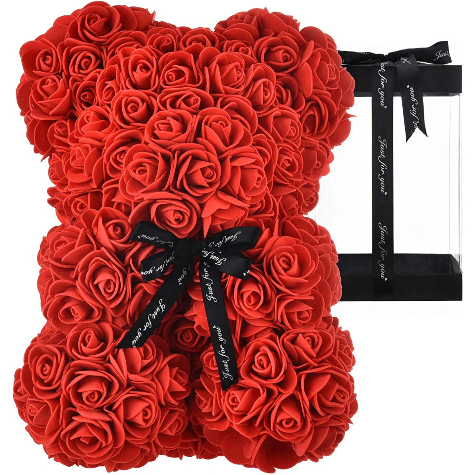 Ursulet din trandafiri, de spuma, in cutie transparenta, Rose Teddy Bear, Valentine\'s Day, rosu, 25cm